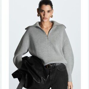 COS Gray Wool And Cotton Half-zip **RARE